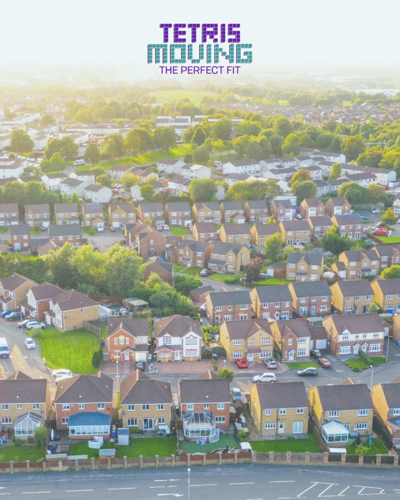 Aerial view of a neighborhood