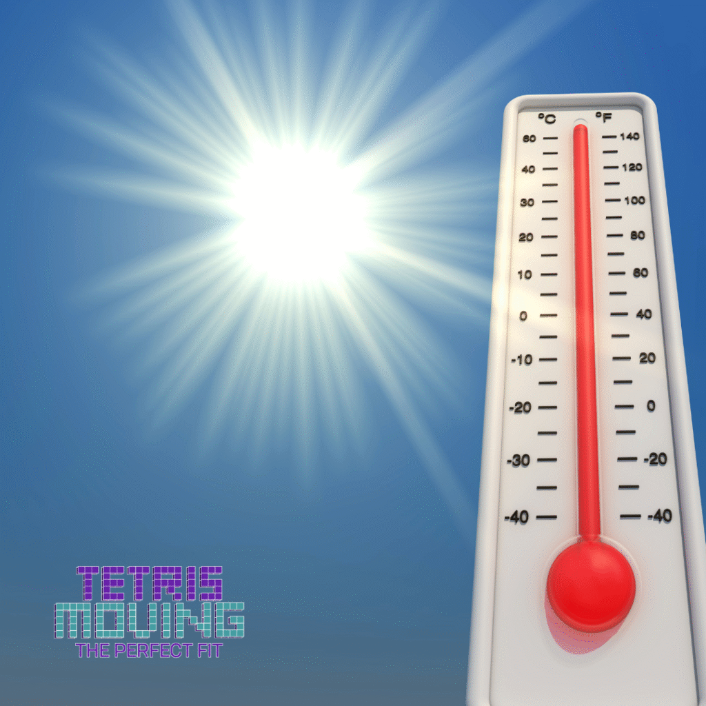 Thermometer next to the shining sun in a blue sky