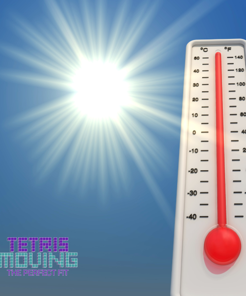 Thermometer next to the shining sun in a blue sky